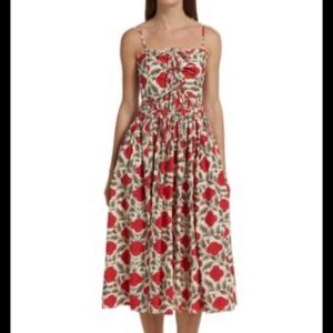 Rhode Katrina Dress Garden Of Dream Red Floral Midi Dress Size 6